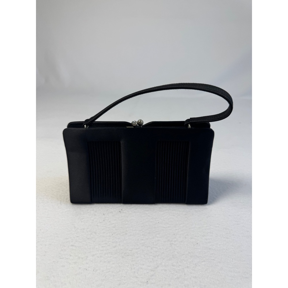 Vintage Franchi Womens Sm Evening Bag‎ Black Satin Pleated Rhinestone Kiss Lock